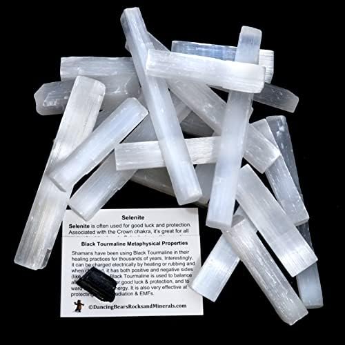 Bastones de Selenita Pequeños DANCING BEAR de 2 Libras - Premium, Seleccionados a Mano, Incluye Tourmalina Negra y Tarjetas Educativas, Reiki, - imagen 5