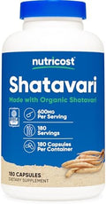 Nutricost Shatavari 600mg, 180 Cápsulas - Certificado CCOF, Orgánico, No GMO, Sin Gluten, Apto para Vegetarianos - imagen 1