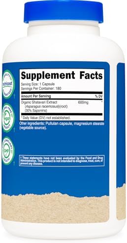 Nutricost Shatavari 600mg, 180 Cápsulas - Certificado CCOF, Orgánico, No GMO, Sin Gluten, Apto para Vegetarianos - imagen 5