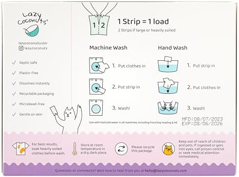 LAZY COCONUTS Detergente Ecológico en Tiras - 100 Cargas - Sin Fragancia, Ultra Concentrado, Amigable con el Planeta - Ideal para Hogar, Viajes y - imagen 2