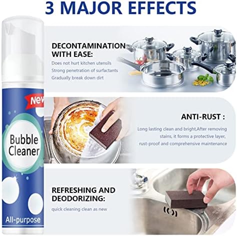 Rednow (100ML*3PCS) Espuma Limpiadora de Burbujas, Limpiador de Aceite Pesado, Spray Multiusos sin Enjuague para Cocina, Eliminador de Manchas y Grasa - imagen 4