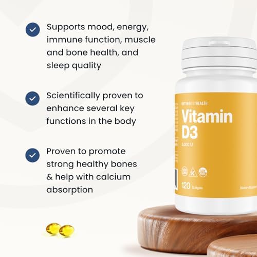 Suplemento de Vitamina D3 5000 IU de Better Way Health – Softgels de alta potencia para salud inmune y ósea – No GMO, sin lácteos, 120 softgels - imagen 4