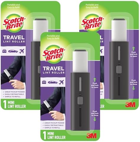 Rodillos Quitapelusas Scotch-Brite Retráctiles 3-Pack, Mini Rodillos Portátiles de Viaje para Mascotas, 3 x 8.5 in, 30 Hojas Adhesivas Cada Uno - imagen 1