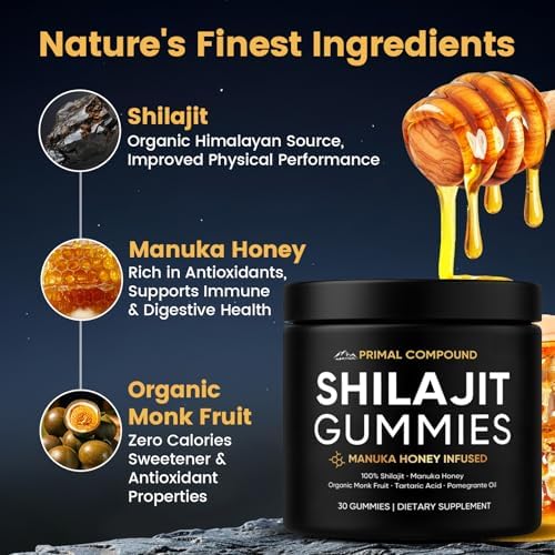 Gomitas de Shilajit TOGOLIUN para hombres con Miel de Manuka, Fruta Monje Orgánica y Ácido Fúlvico, 30 gomitas suplementarias - imagen 2