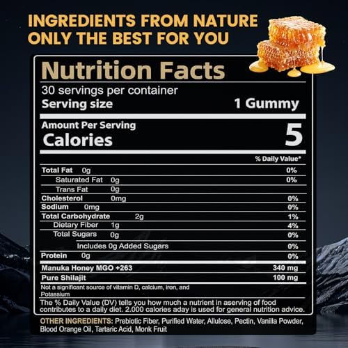 Gomitas de Shilajit TOGOLIUN para hombres con Miel de Manuka, Fruta Monje Orgánica y Ácido Fúlvico, 30 gomitas suplementarias - imagen 4
