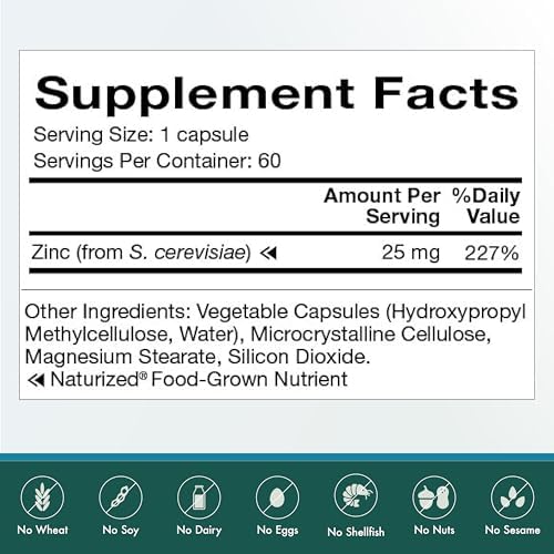 Suplemento de Zinc Natura Health Products 25 mg - Apoya la Salud Celular y Respuesta Inmunitaria - Zinc de Origen Alimentario (60 Cápsulas) - imagen 5