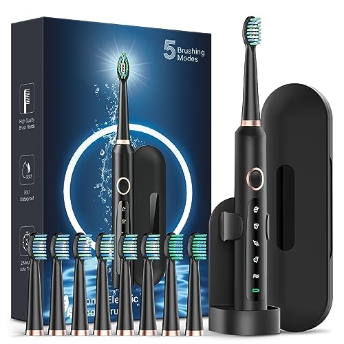 Cepillo de Dientes Eléctrico Rtauys para Adultos, 8 Cabezas de Cepillo y Estuche de Viaje, 5 Modos con Temporizador Inteligente de 2 Minutos, Carga - imagen 1