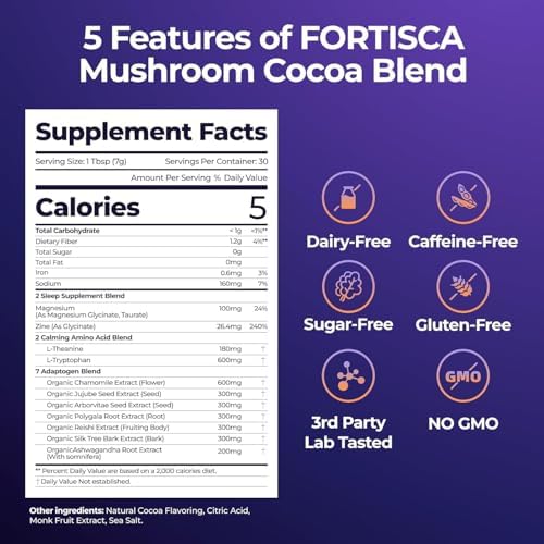 Cacao Caliente de Champiñón, Mezcla Cremosa con Hongo Reishi, Magnesio e Ingredientes Botánicos, Bebida en Polvo para la Rutina Nocturna - imagen 2