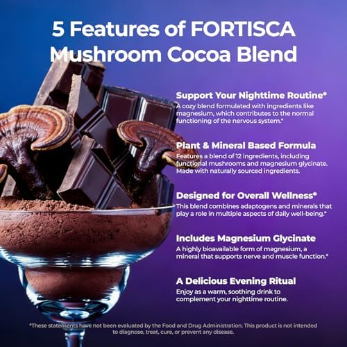 Cacao Caliente de Champiñón, Mezcla Cremosa con Hongo Reishi, Magnesio e Ingredientes Botánicos, Bebida en Polvo para la Rutina Nocturna - imagen 5