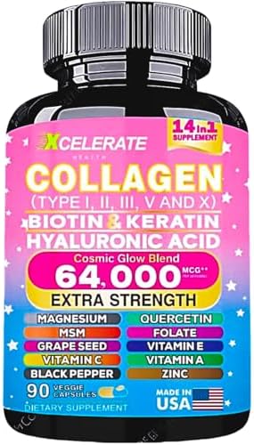 Suplemento de Colágeno 14 en 1 - Péptidos Tipo I II III V X, Biotina, Queratina, Ácido Hialurónico, Folato, Zinc, Quercetina, Vinagre de Sidra de - imagen 1