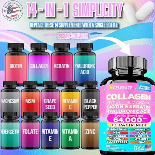 Suplemento de Colágeno 14 en 1 - Péptidos Tipo I II III V X, Biotina, Queratina, Ácido Hialurónico, Folato, Zinc, Quercetina, Vinagre de Sidra de - imagen 3