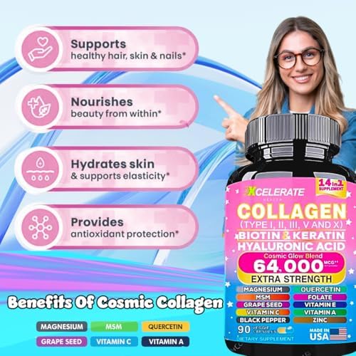 Suplemento de Colágeno 14 en 1 - Péptidos Tipo I II III V X, Biotina, Queratina, Ácido Hialurónico, Folato, Zinc, Quercetina, Vinagre de Sidra de - imagen 4
