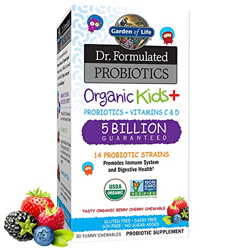 Garden of Life Dr. Formulated Probiotics Kids+ Orgánico - Apoyo Digestivo con Fibra Prebiótica y Vitaminas C y D - Función Inmunológica - Sabor Berry - imagen 2