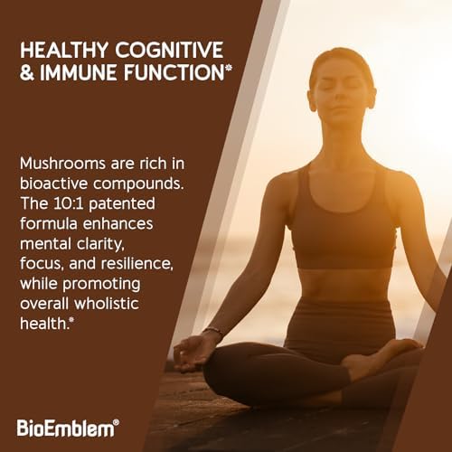 Complejo de Hongos BioEmblem - 10:1, 7 Especies - Melena de León, Reishi, Cordyceps, Chaga, Maitake, Shiitake - Suplemento Vegano de Inmunidad, - imagen 4