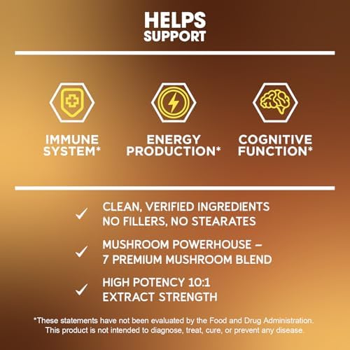 Complejo de Hongos BioEmblem - 10:1, 7 Especies - Melena de León, Reishi, Cordyceps, Chaga, Maitake, Shiitake - Suplemento Vegano de Inmunidad, - imagen 6