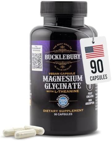 Cápsulas de Magnesio Glicinato Bucklebury con L-Theanina 350mg - Fórmula Avanzada para Alivio del Estrés, Salud Muscular y Ósea - Suplementos Veganos - imagen 1