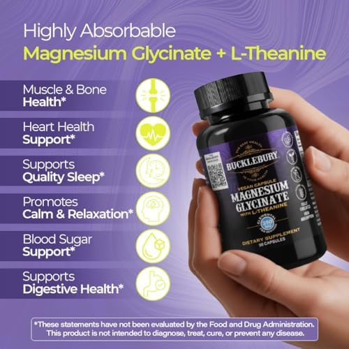 Cápsulas de Magnesio Glicinato Bucklebury con L-Theanina 350mg - Fórmula Avanzada para Alivio del Estrés, Salud Muscular y Ósea - Suplementos Veganos - imagen 2