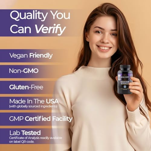 Cápsulas de Magnesio Glicinato Bucklebury con L-Theanina 350mg - Fórmula Avanzada para Alivio del Estrés, Salud Muscular y Ósea - Suplementos Veganos - imagen 3