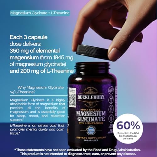 Cápsulas de Magnesio Glicinato Bucklebury con L-Theanina 350mg - Fórmula Avanzada para Alivio del Estrés, Salud Muscular y Ósea - Suplementos Veganos - imagen 6