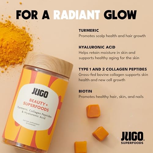 JUGO Beauty + SUPERFOODS Gomas de Colágeno para Cabello, Piel y Uñas, Ácido Hialurónico y Cúrcuma, Sin Crueldad, Sin Gelatina, 40 piezas - imagen 2
