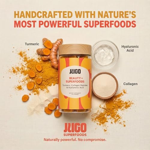 JUGO Beauty + SUPERFOODS Gomas de Colágeno para Cabello, Piel y Uñas, Ácido Hialurónico y Cúrcuma, Sin Crueldad, Sin Gelatina, 40 piezas - imagen 3