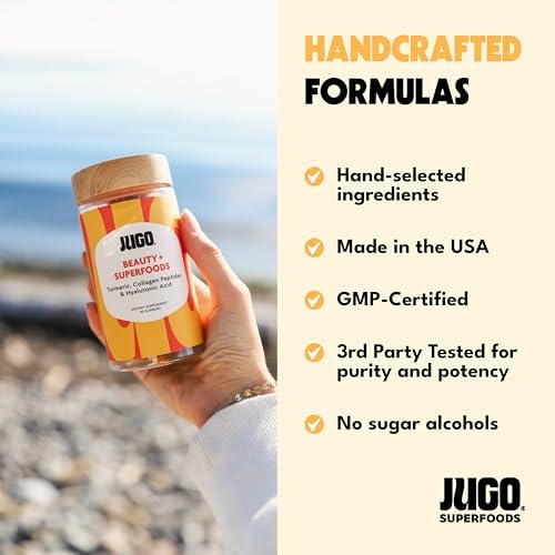 JUGO Beauty + SUPERFOODS Gomas de Colágeno para Cabello, Piel y Uñas, Ácido Hialurónico y Cúrcuma, Sin Crueldad, Sin Gelatina, 40 piezas - imagen 6