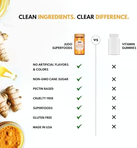JUGO Beauty + SUPERFOODS Gomas de Colágeno para Cabello, Piel y Uñas, Ácido Hialurónico y Cúrcuma, Sin Crueldad, Sin Gelatina, 40 piezas - imagen 8