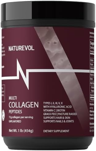 NATUREVOL Polvo de Péptidos de Colágeno Múltiple – Hidrolizado Tipos I, II, III, V, X con Biotina, Vitamina C y Ácido Hialurónico | Apoyo para - imagen 1