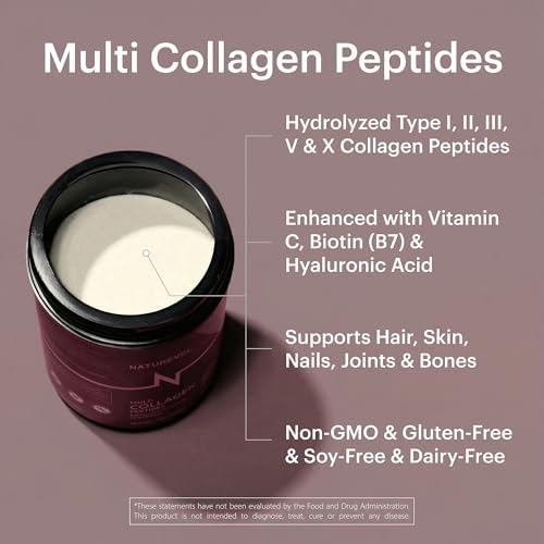 NATUREVOL Polvo de Péptidos de Colágeno Múltiple – Hidrolizado Tipos I, II, III, V, X con Biotina, Vitamina C y Ácido Hialurónico | Apoyo para - imagen 4