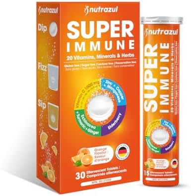 Nutrazul Super Inmunidad 30 Tabletas Efervescentes, 20 Vitaminas y Minerales, Extractos Herbales para tu Rutina Diaria, Sabor Naranja, Sin Gluten y - imagen 1