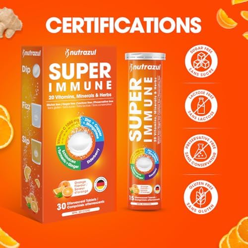 Nutrazul Super Inmunidad 30 Tabletas Efervescentes, 20 Vitaminas y Minerales, Extractos Herbales para tu Rutina Diaria, Sabor Naranja, Sin Gluten y - imagen 5