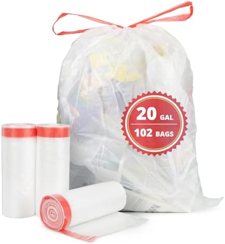 Bolsas de Basura Geiteoa de 20 Galones, Resistentes y Grandes con Cinta (102 Piezas) para Cocina, Oficina y Jardín, Transparentes - imagen 1