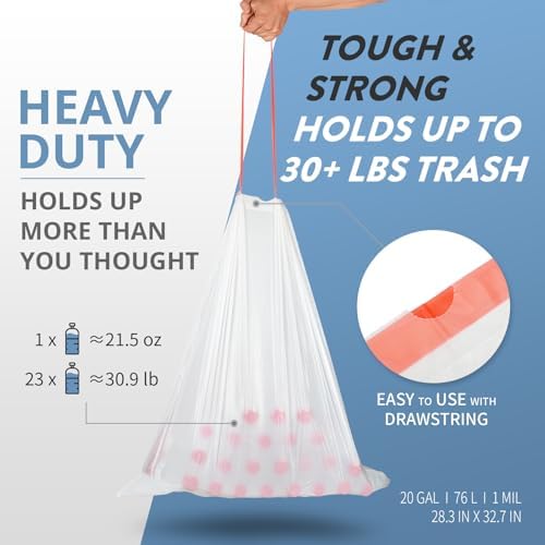 Bolsas de Basura Geiteoa de 20 Galones, Resistentes y Grandes con Cinta (102 Piezas) para Cocina, Oficina y Jardín, Transparentes - imagen 3
