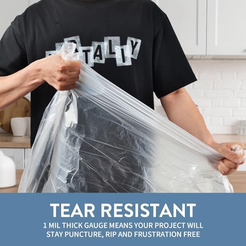 Bolsas de Basura Geiteoa de 20 Galones, Resistentes y Grandes con Cinta (102 Piezas) para Cocina, Oficina y Jardín, Transparentes - imagen 5