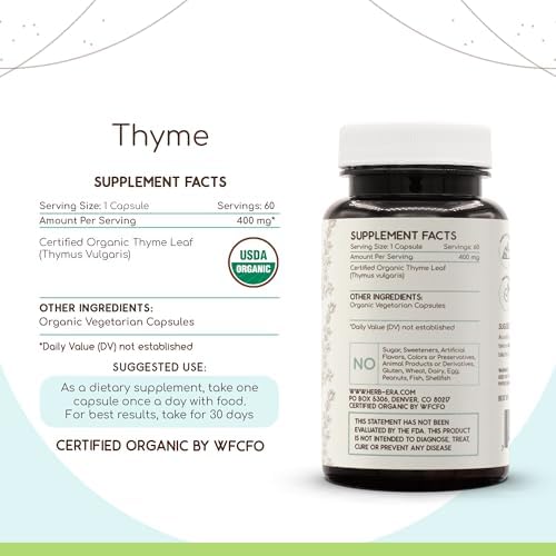HerbEra Tomillo 800 mg | Cápsulas Veganas Orgánicas USDA | Soporte Respiratorio y Digestivo, Hoja Seca de Thymus Vulgaris | Suplemento Herbal (60 - imagen 3