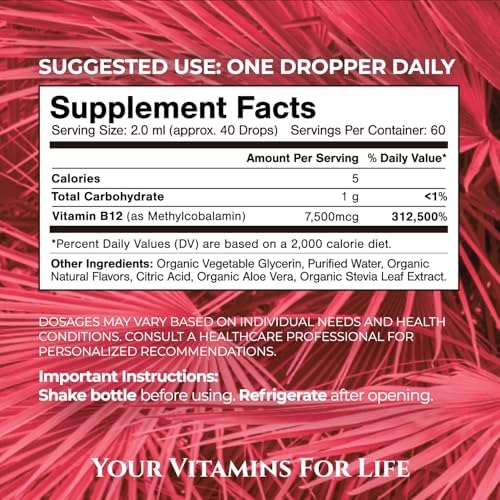 Ultra Max B12 Orgánico USDA | Gotas Líquidas de 7500mcg de Vitamina B12 | Methylcobalamin | Máxima Absorción 98% | Promueve Energía | Vegano, No GMO, - imagen 2