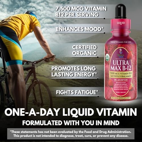 Ultra Max B12 Orgánico USDA | Gotas Líquidas de 7500mcg de Vitamina B12 | Methylcobalamin | Máxima Absorción 98% | Promueve Energía | Vegano, No GMO, - imagen 4