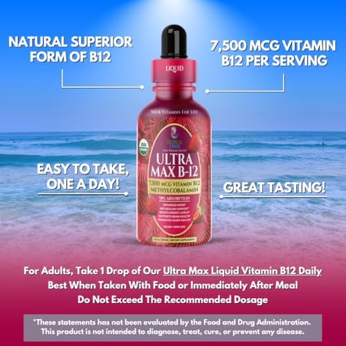 Ultra Max B12 Orgánico USDA | Gotas Líquidas de 7500mcg de Vitamina B12 | Methylcobalamin | Máxima Absorción 98% | Promueve Energía | Vegano, No GMO, - imagen 5