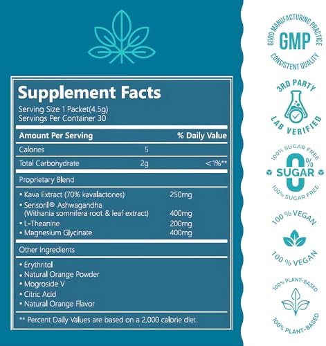Mezcla de Bebida Calmante Kava Zen | 250mg Extracto de Kava (70% Kavalactonas), L-Teanina, Ashwagandha Sensoril, Magnesio | Apoyo para Relajación y - imagen 3