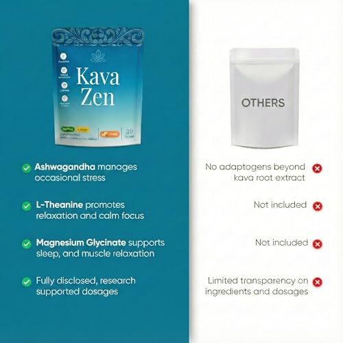 Mezcla de Bebida Calmante Kava Zen | 250mg Extracto de Kava (70% Kavalactonas), L-Teanina, Ashwagandha Sensoril, Magnesio | Apoyo para Relajación y - imagen 5