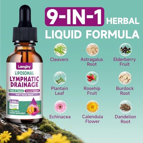 Gotas Liposomales para Drenaje Linfático, Suplementos 9 en 1 para Desintoxicación y Limpieza, con Equinácea, Diente de León, Saúco, Raíz de Bardana y - imagen 3