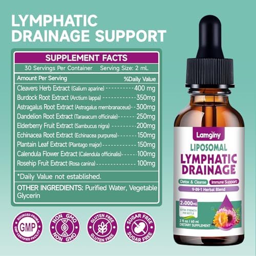 Gotas Liposomales para Drenaje Linfático, Suplementos 9 en 1 para Desintoxicación y Limpieza, con Equinácea, Diente de León, Saúco, Raíz de Bardana y - imagen 7