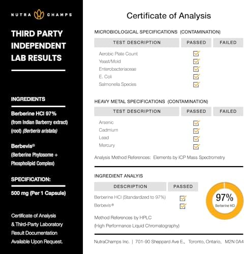 Suplemento de Berberina NutraChamps | Ultra Alta Potencia 97% Pureza | Berberina HCL 1500mg + Extracto de Berbevis Phytosome para Mejor Absorción y - imagen 6