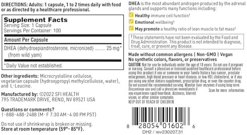 Klaire Labs SFI Health DHEA 25mg - Dehidroepiandrosterona de Ñame Silvestre - Micronizada para Mejor Absorción - Suplemento Hipoalergénico Sin Soja - imagen 6