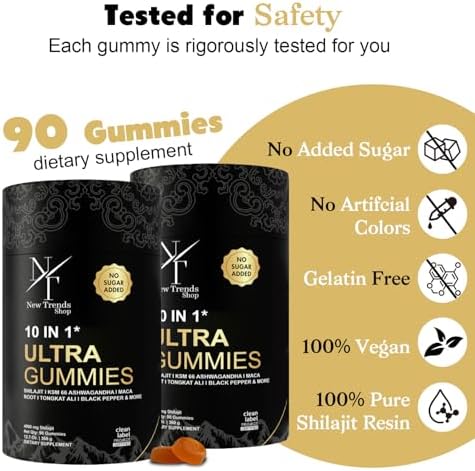 Gomitas Shilajit 10 en 1 de New Trends Shop | 4000 mg de Shilajit puro, Tongkat Ali, raíz de Maca, 75% ácido fúlvico | Veganas y sin azúcar | 90 - imagen 3