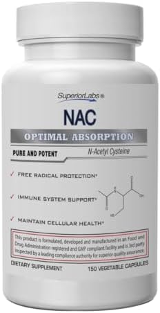 Superior Labs NAC (N-Acetil Cisteína) 1,200mg, 150 Cápsulas Vegetales, Suplemento Dietético con Selenio, Protección contra Radicales Libres, Función - imagen 1