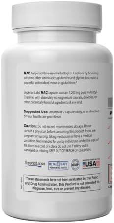 Superior Labs NAC (N-Acetil Cisteína) 1,200mg, 150 Cápsulas Vegetales, Suplemento Dietético con Selenio, Protección contra Radicales Libres, Función - imagen 2