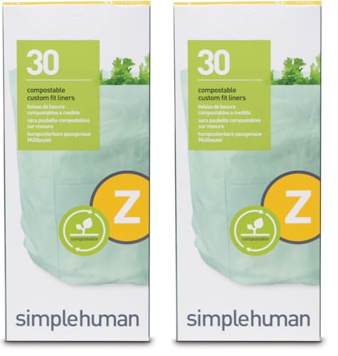 Bolsas de Basura Compostables simplehuman Code Z, 60 Contenidos, Ajuste Personalizado para Caddy de Compostaje, Plástico PVOH de Origen Vegetal, 4 - imagen 6