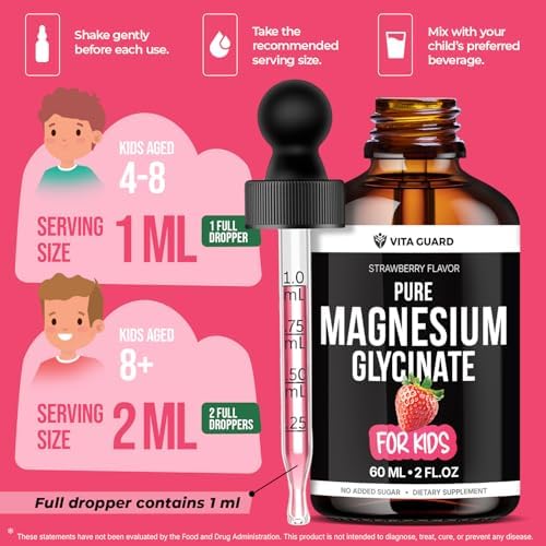 Vita Guard Magnesio Glicinato Puro para Niños – Gotas Líquidas de Magnesio de Alta Absorción para Sueño, Calma y Soporte Muscular – Suplemento Sin - imagen 5