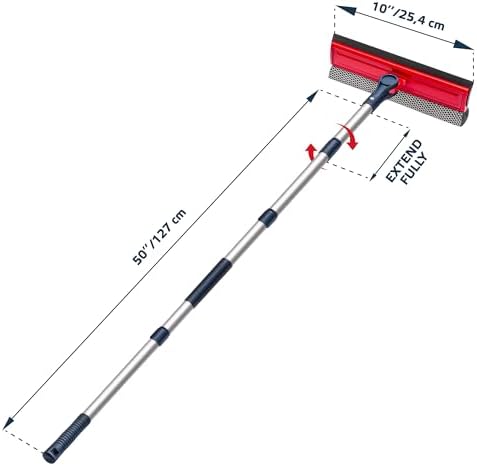 Limpiaparabrisas Profesional DSV Standard | Limpiador de Ventanas 2 en 1 con Esponja y Banda de Goma Suave de 10 | Mango Extensible de 50 y 127 cm | - imagen 2